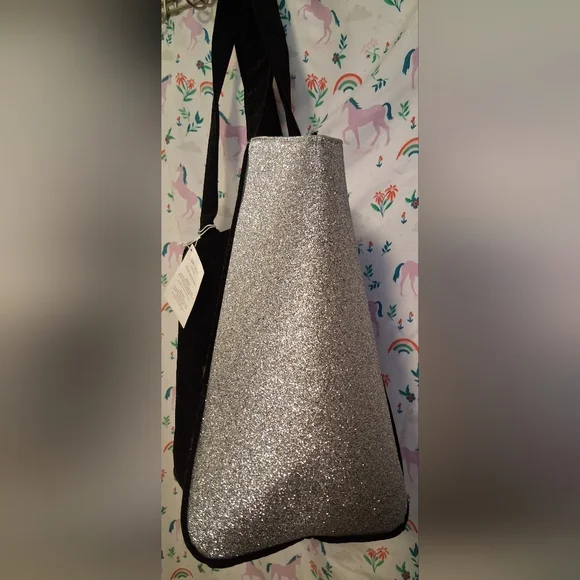 NWT Jimmy Choo Black Velvet & Silver Sparkle Travel Cosmetic Beauty Tote Bag - Picture 5 of 8